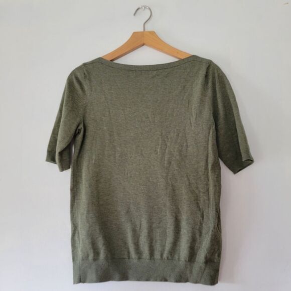 Banana Republic Stretch Cotton Olive Green Short Sleeve Sweater Boat Neck Small - Picture 2 of 5